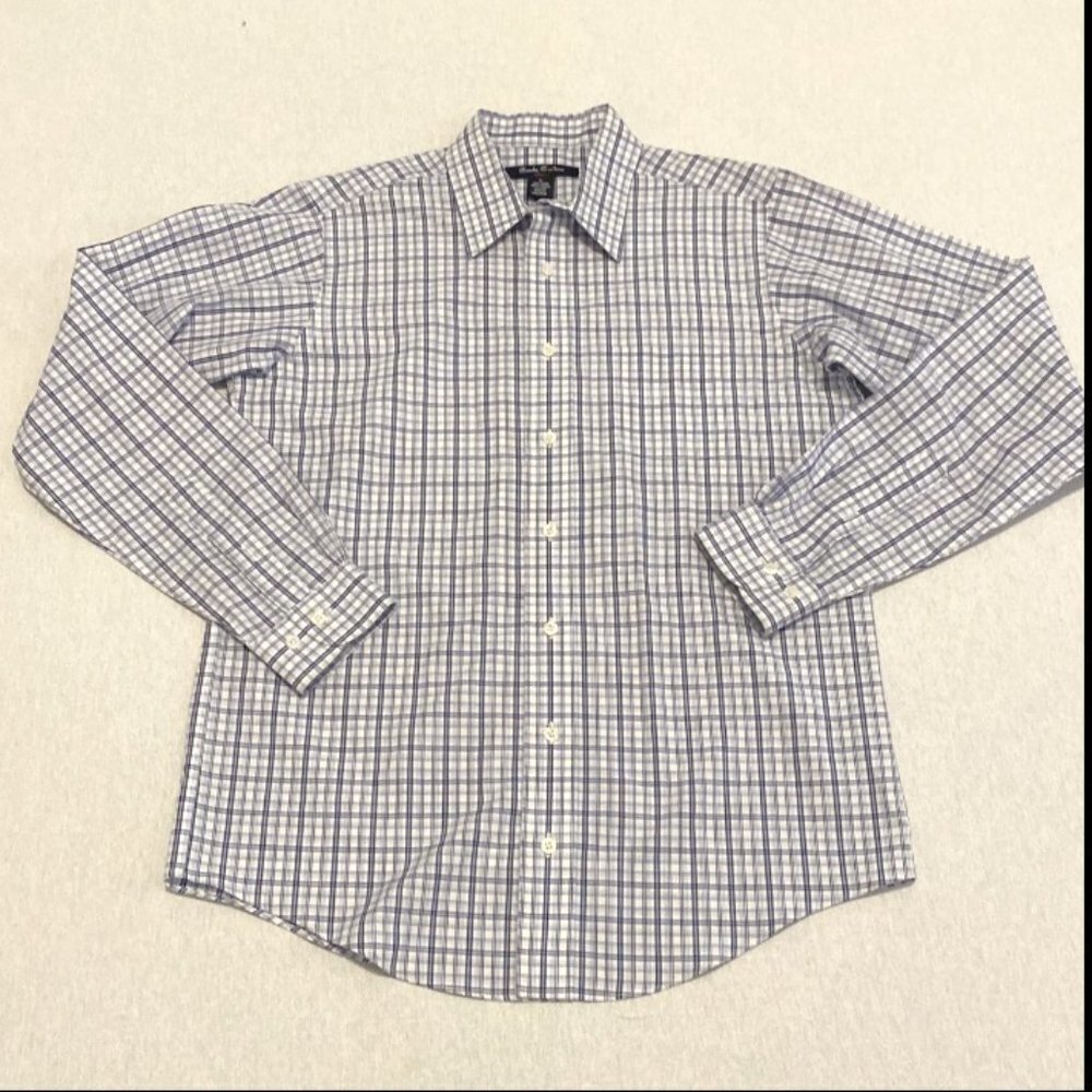 Brooks Brothers Long Sleeve Button Down Shirt Blue Plaid Men Size Large Cotton
